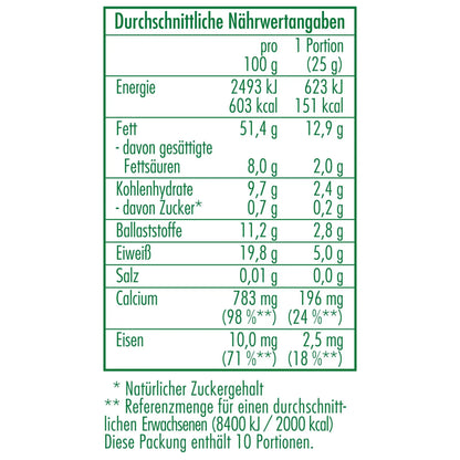 Nährwertangaben des Bio-Sesam in Demeter Qualität 250 g von CLASEN BIO