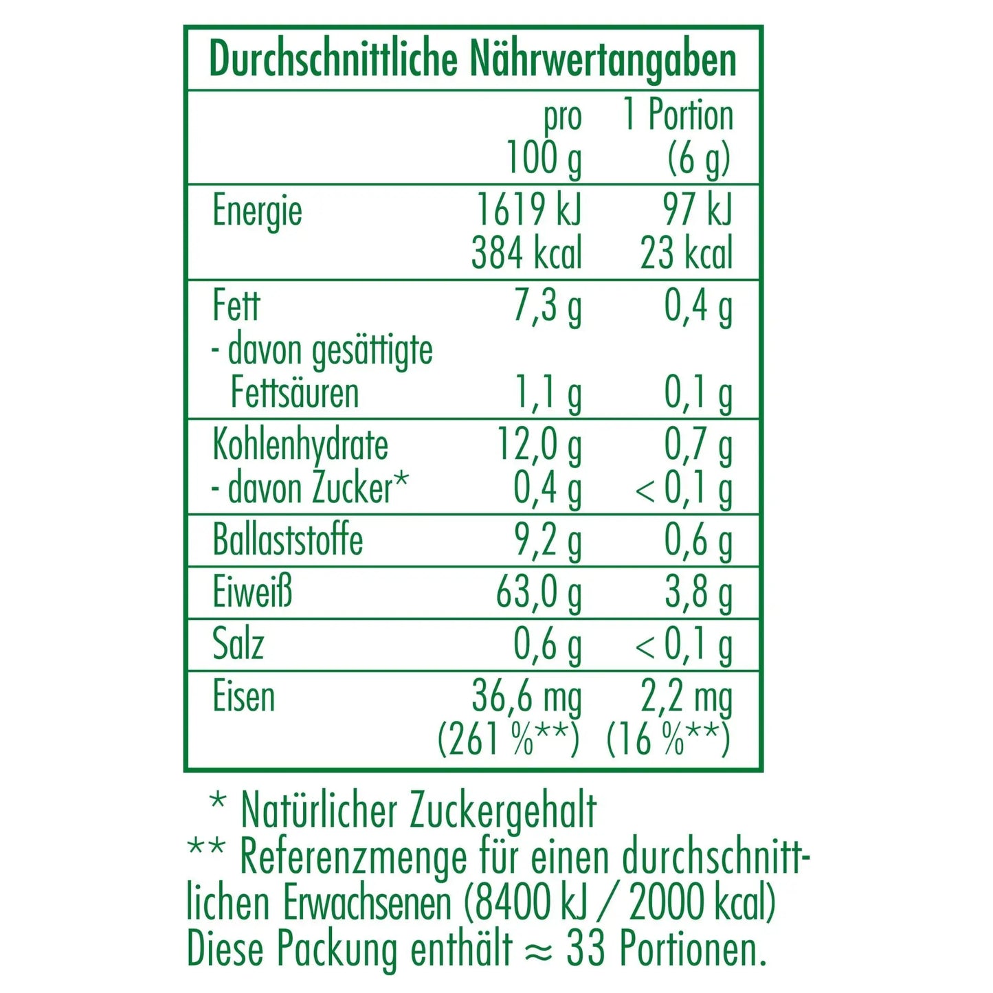 Nährwertangaben des Bio-Spirulina Pulver 200 g von CLASEN BIO