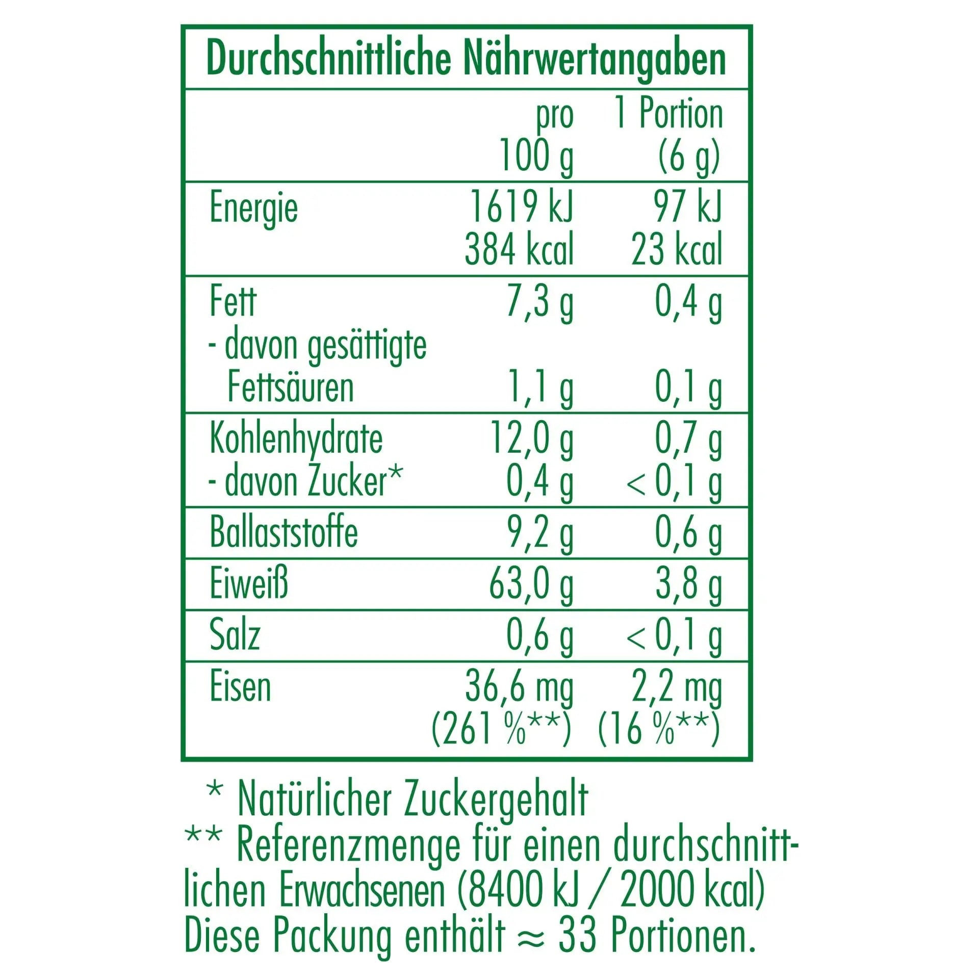 Nährwertangaben des Bio-Spirulina Pulver 200 g von CLASEN BIO