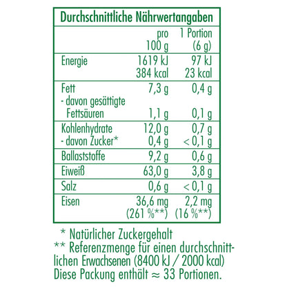 Nährwertangaben des Bio-Spirulina Pulver 200 g von CLASEN BIO