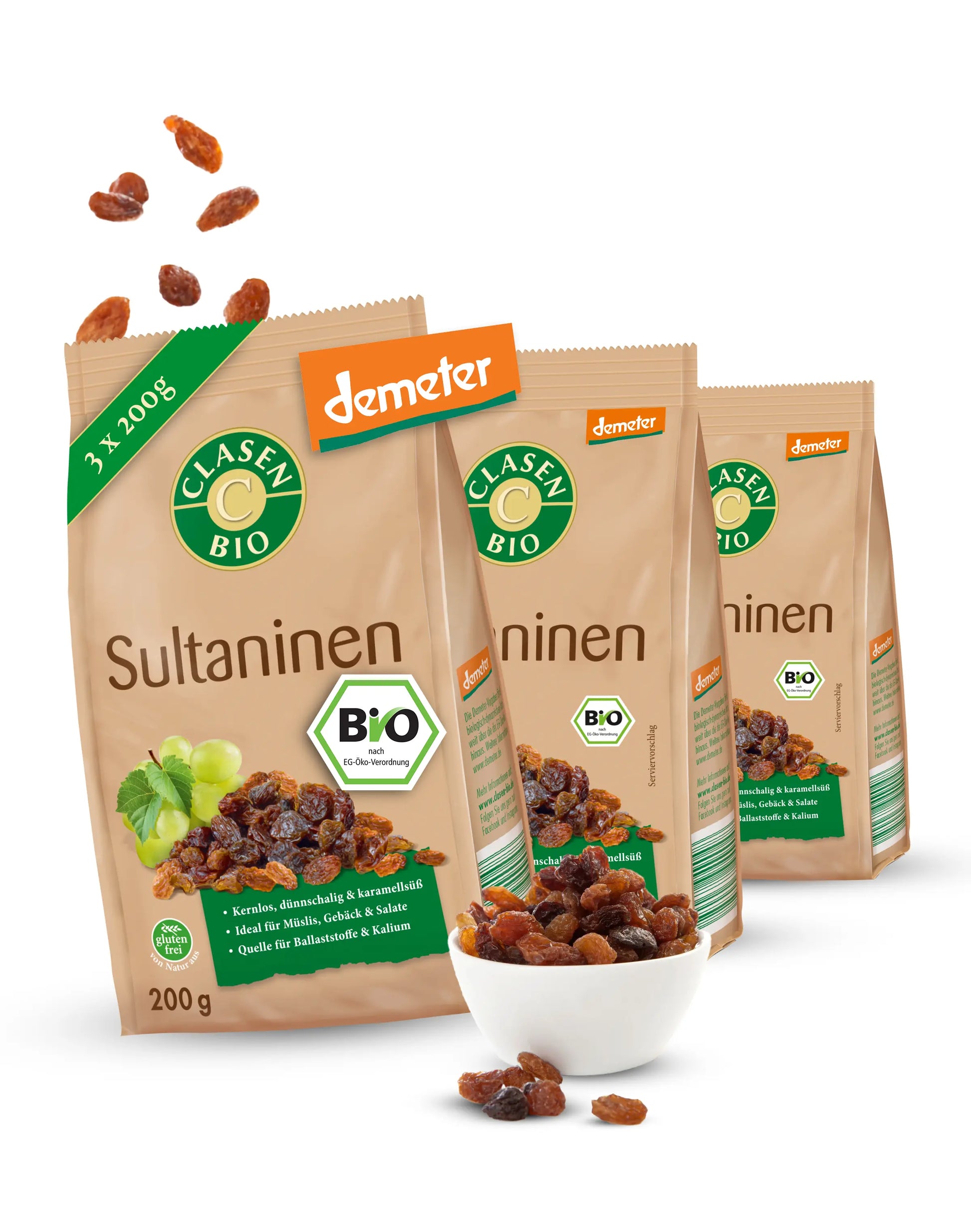 3x Bio Sultaninen in Demeter Qualität 200g Clasen Bio