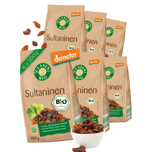 6x Bio Sultaninen in Demeter Qualität 200g Clasen Bio