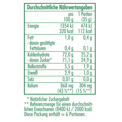 Nährwertangaben der Bio-Sultaninen in Demeter Qualität 200 g von CLASEN BIO
