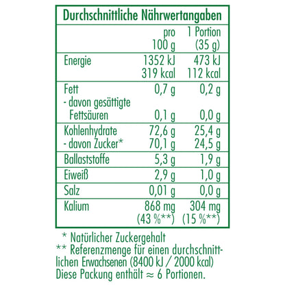 Nährwertangaben der Bio-Rosinen 200 g von CLASEN BIO