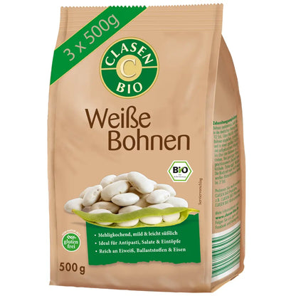 3x Bio Weiße Bohnen 500g Clasen Bio