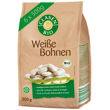 6x Bio Weiße Bohnen 500g Clasen Bio