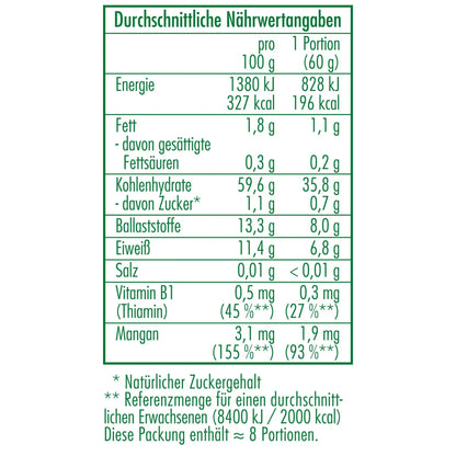 Nährwertangaben des Bio-Weizen in Demeter Qualität 500 g von CLASEN BIO