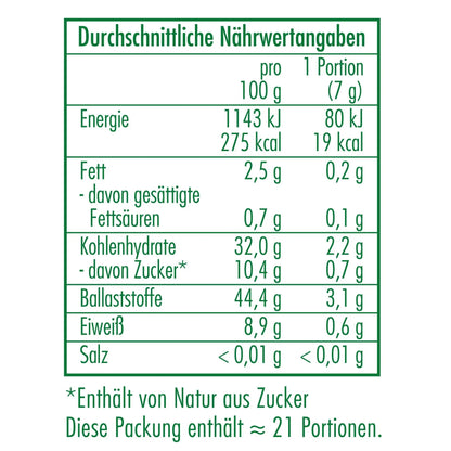 Nährwertangaben des Bio-Weizengraspulver 150 g von CLASEN BIO