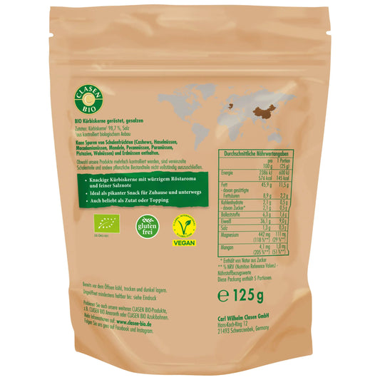 Bio Kürbiskerne (geröstet und gesalzen) 125g Clasen Bio