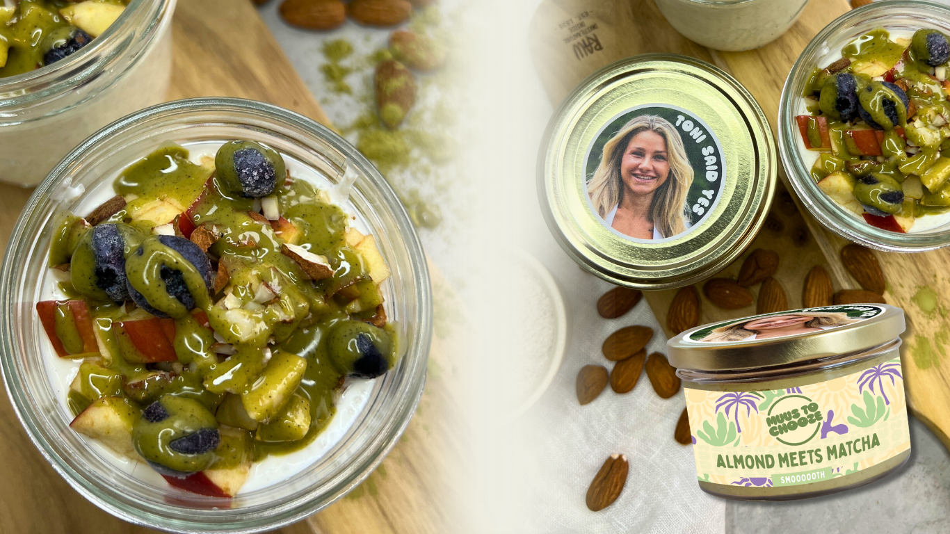 Falscher Grießbrei mit Matcha-Nussmus